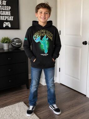 Zara Space Jam Bugs Bunny Hoodie Youth Large Black Tune Squad Graphic Sweater